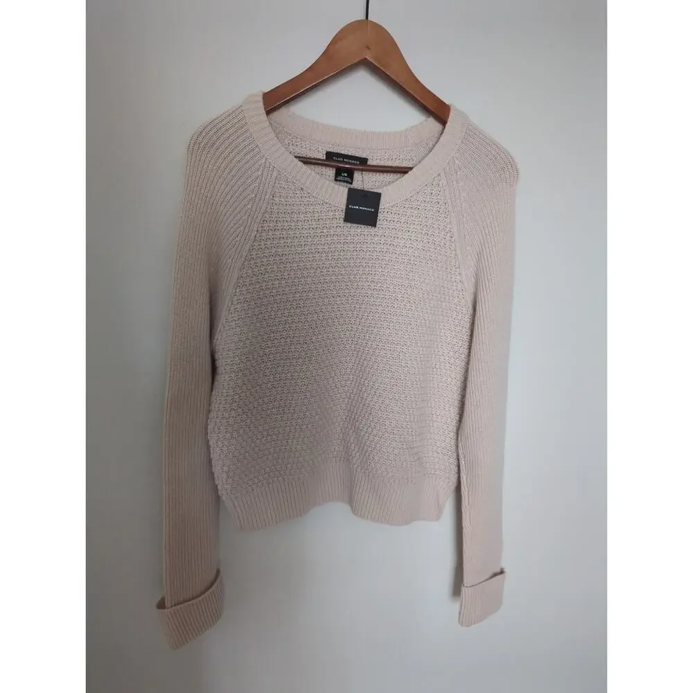 Club Monaco Mixed Stitch Shrunken Crewneck Sweater NWT
